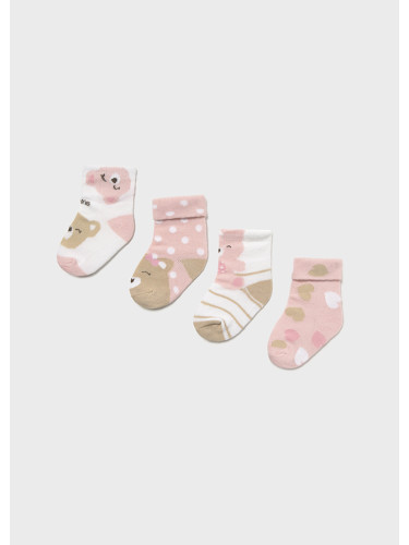 Комплект от четири чифта бебешки чорапи в розов цвят с мечета