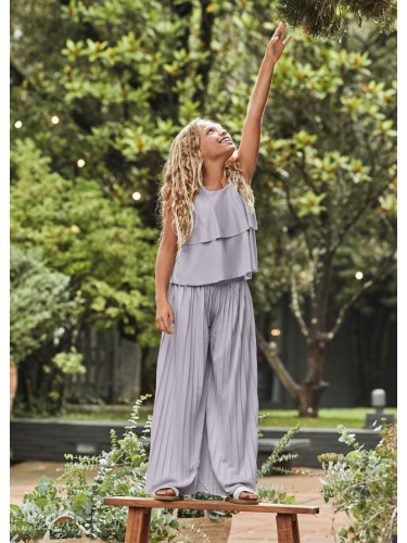 Комплект от плисиран панталон и топ в сребро Mayoral