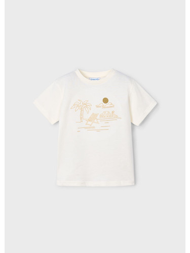 Тениска за момче с бродирани щампи в цвят екрю Mayoral