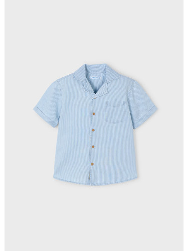 Детска риза с къс ръкав на райе в светъл деним Mayoral