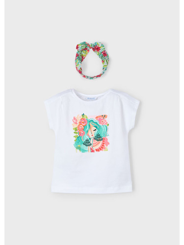 Деткса тениска в бял цвят с цветна щампа и лента за глава Mayoral