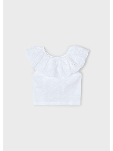 Детска тениска в бял цвят с рязана дантела Mayoral
