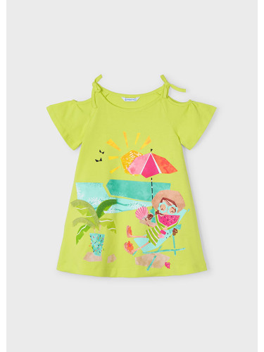 Детска рокля с цветна щампа в цвят лайм Mayoral