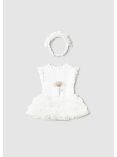 Бебешка боди рокля в бял цвят в комплект с лента за глава Mayoral
