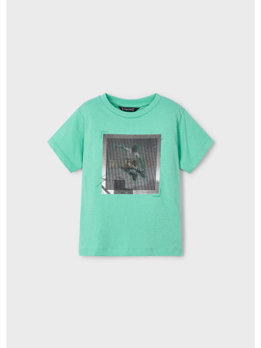 Детска тениска със скейбордист в зелен цвят Mayoral