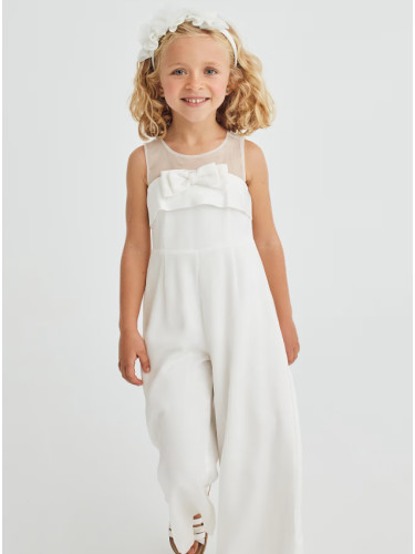 Бял официален гащеризон с обемна панделка на деколтето Abel and Lula