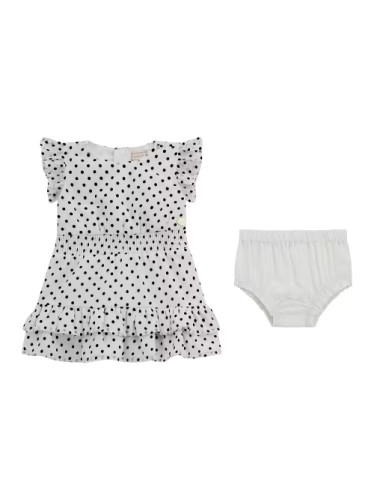 Бебешка рокля от шифон на тъмносини точки в бял цвят Guess