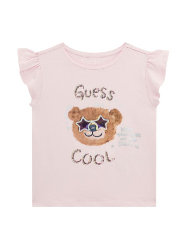 Бебешка тениска с щампа мече и 3D очила в светлорозов цвят Guess