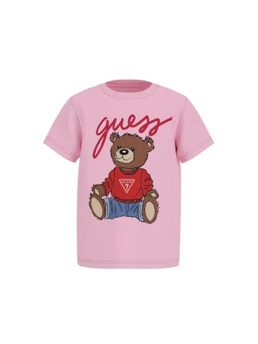 Детска тениска с щампа мече в светлорозов цвят Guess