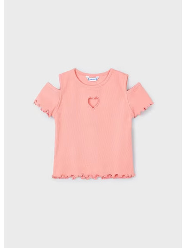 Детска рипсена блуза в цвят корал с ефектни ръкави Mayoral
