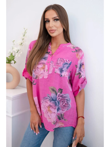 Kesi Włoski Women's cotton blouse with a floral pattern pink