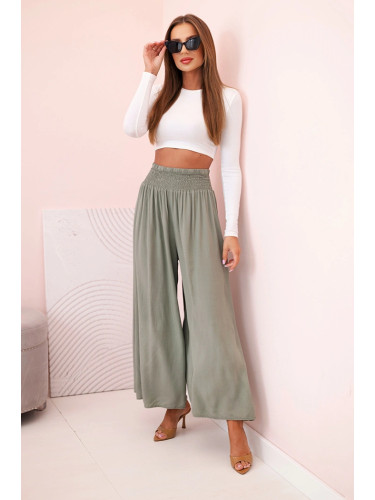Kesi Włoski Women's viscose trousers with elastic waistband khaki