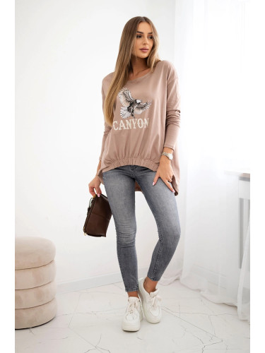 Kesi Women's blouse with eagle and Canyon inscription camel