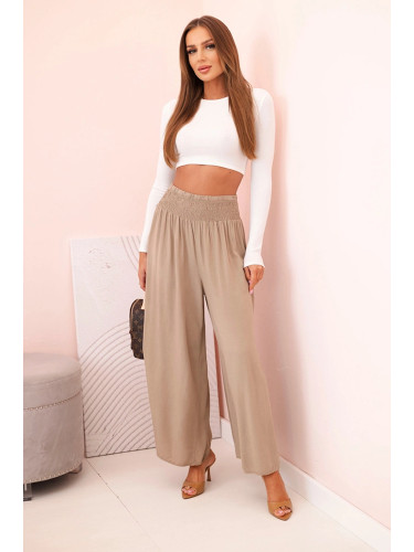 Kesi Włoski Women's viscose trousers with elastic waistband camel