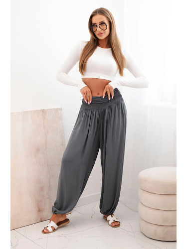 Kesi Włoski Women's viscose trousers with wide leg and ruffles graphite