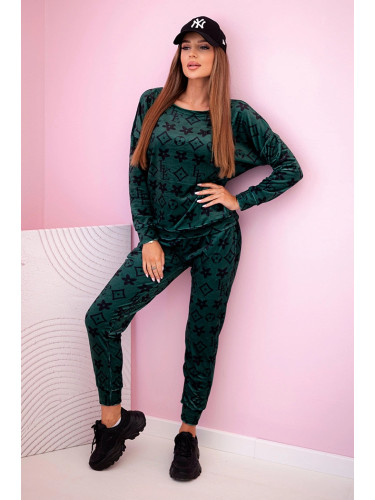 Kesi Women's velour set with monogram green + black