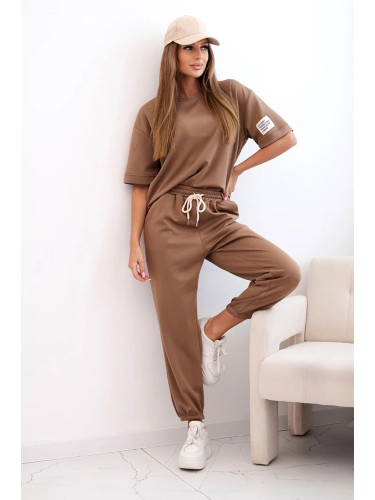 Kesi Włoski Women's viscose set with short sleeves and trousers camel