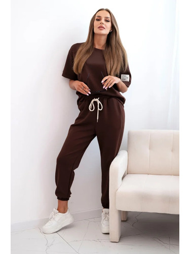 Kesi Włoski Women's viscose set with short sleeves and trousers brown