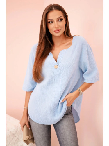 Kesi Włoski Women's muslin shirt with a button blue