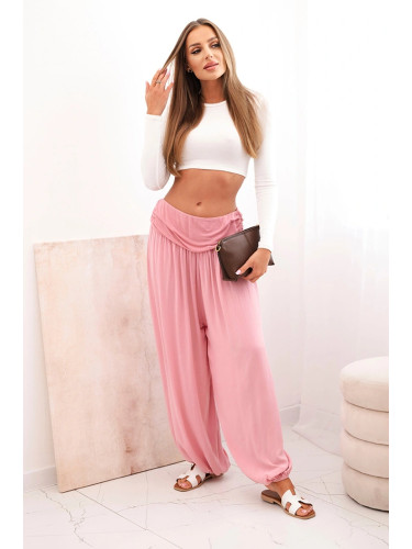 Kesi Włoski Women's viscose trousers with wide leg and ruffles dark pink