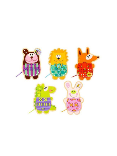 Дървена игра за шиене TookyToy - Весели животни
