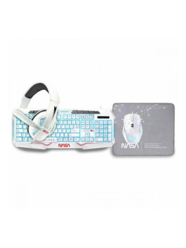 Клавиатура с мишка NASA ANDROMEDA4IN1-W Бял Многоцветен Испанска Qwerty