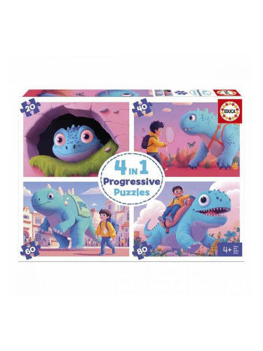 Комплект от 4 Пъзела Educa Friendly Dinosaurs