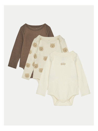 Gap Комплект от 3 броя детски бодита 600961-02 Бежов