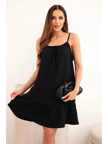 Kesi Włoski Women's muslin dress with straps and frill black