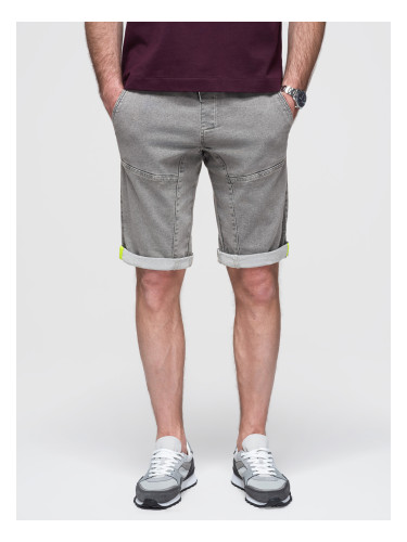 Ombre Men's denim short shorts with decorative stitching - light grey