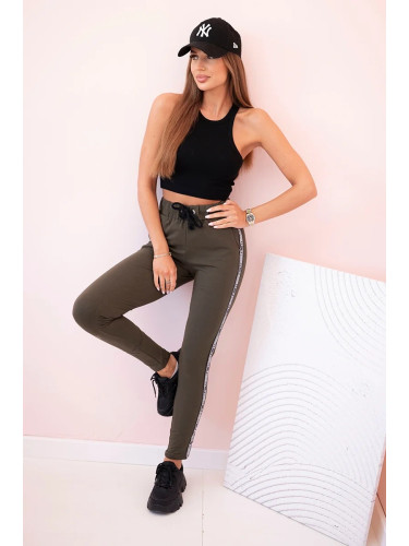Kesi Women's sweatpants with side stripes and drawstring waist khaki