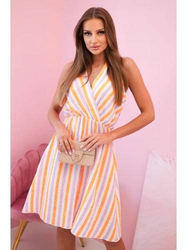 Kesi Włoski Women's cotton dress with colorful stripes in neon orange