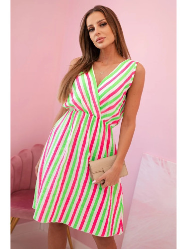 Kesi Włoski Women's cotton dress with colorful stripes neon green