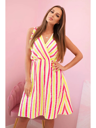 Kesi Włoski Women's cotton dress with colorful stripes neon yellow