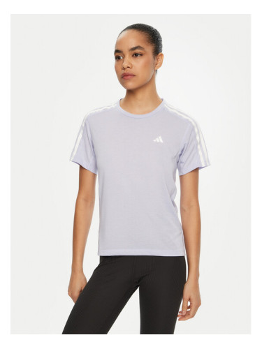 adidas Тениска от техническо трико Own the Run 3-Stripes JD2276 Виолетов Regular Fit