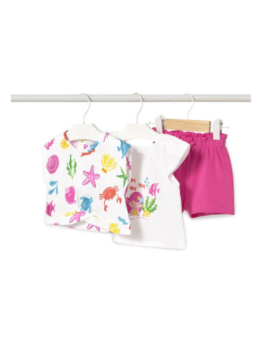 Mayoral Комплект тишърт, полник и панталонки 1232 Розов Regular Fit