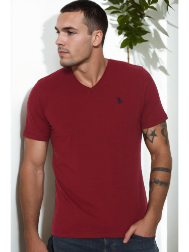 T9568 DEWBERRY V-NECK MEN'S T-SHIRT-BURGUNDY
