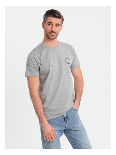 Ombre Men's printed cotton T-shirt with round neckline - light grey
