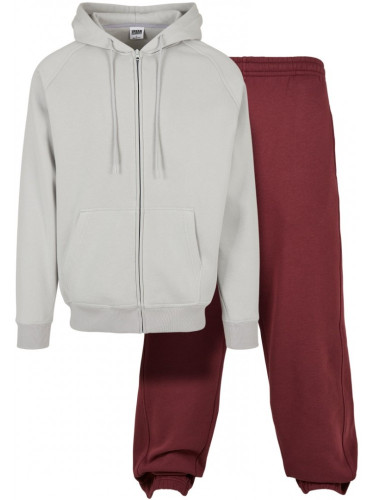 Мъжки изчистен анцуг с качулка Urban Classics Blank Suit в светлосиво и тъмночервено
