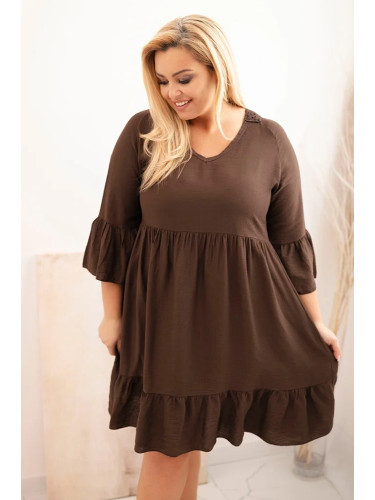 Kesi Włoski Women's Plus Size viscose dress with openwork decoration brown