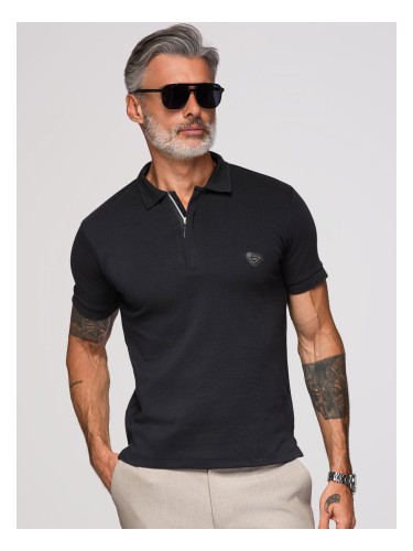 Ombre Men's polo shirt with zip neckline - black