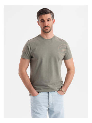 Ombre Men's military-style printed cotton T-shirt - light olive