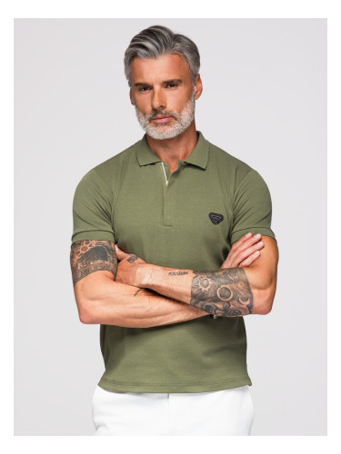 Ombre Men's polo shirt with zip neckline - olive
