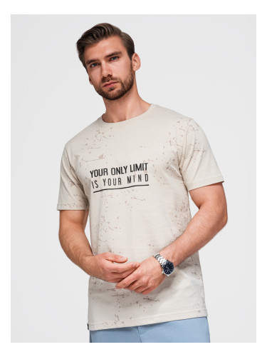 Ombre Men's T-shirt with print and round neckline - cream