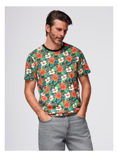 Ombre Men's full print floral pattern cotton t-shirt - black