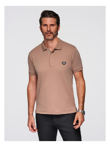 Ombre Men's polo shirt with zipper neckline - light brown
