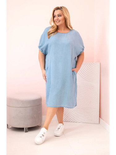Kesi Włoski Plus Size women's dress made of lyocell with ruching and pockets light denim