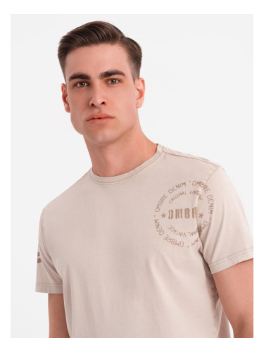 Ombre Men's military style printed cotton t-shirt - beige