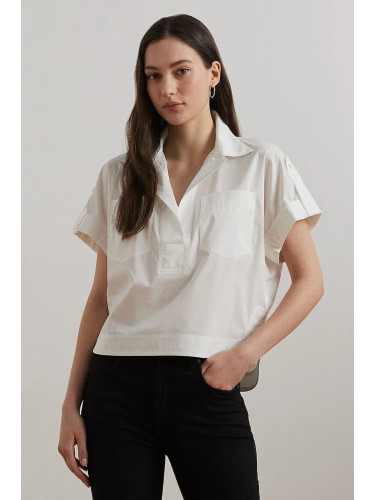 Риза Lauren Ralph Lauren дамска в бяло със свободна кройка с класическа яка 200966988