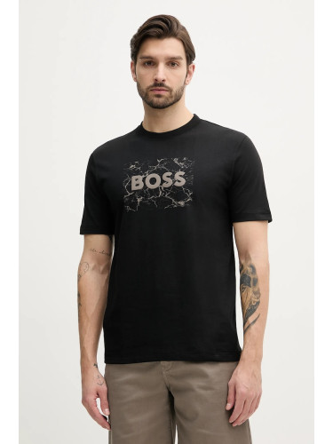 Памучна тениска BOSS Orange в черно с принт 50539186